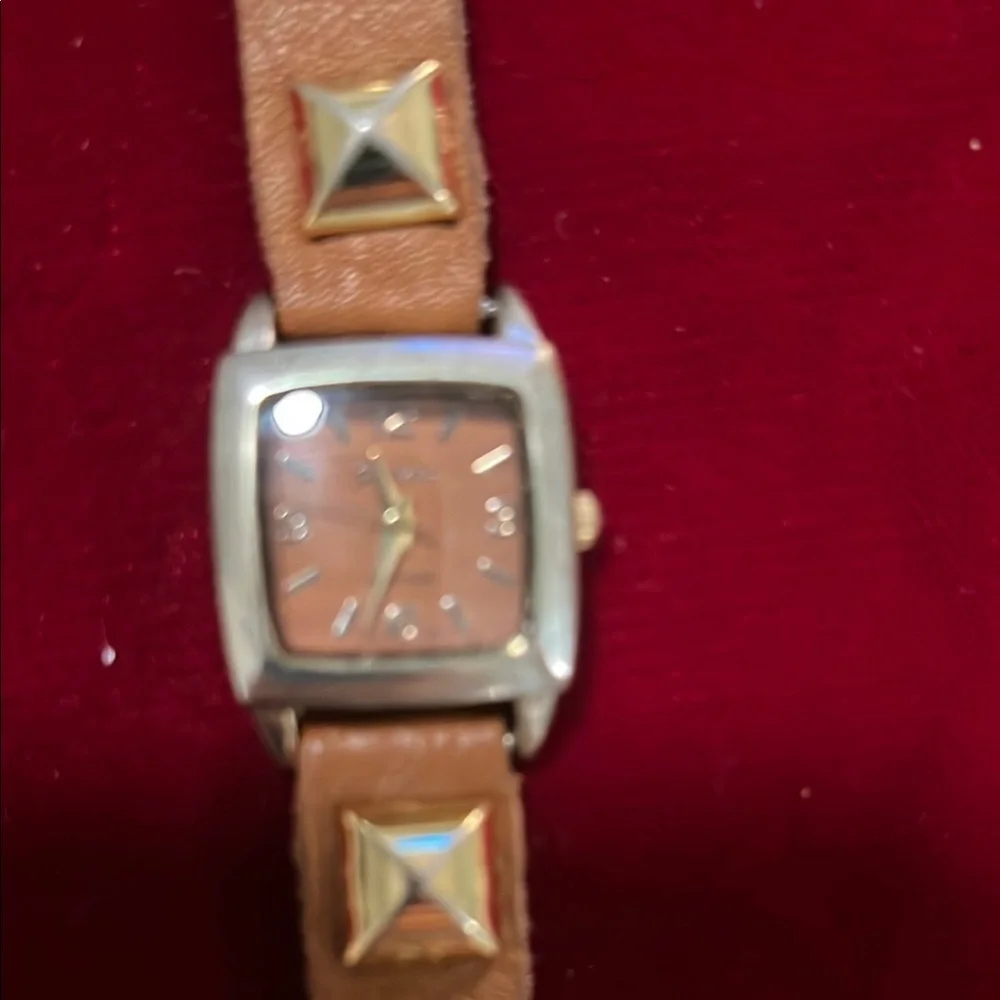 Geneva Brown Studded Leather Watch